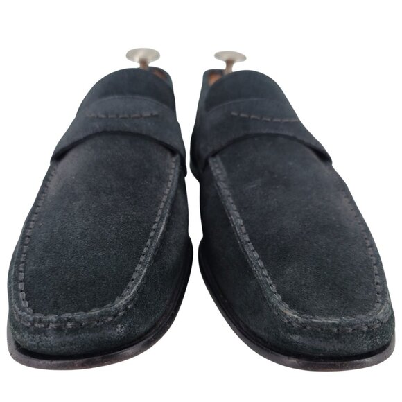 Santoni Italy Navy Blue Suede Leather Dress Shoes Mens Size 10D Slip-on Loafers - Picture 9 of 12